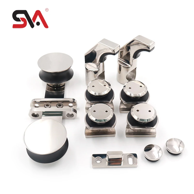 Modern Bathroom Shower Polished Satin Stainless Steel Material Wooden Frameless Sliding Door Hardware System Fitting