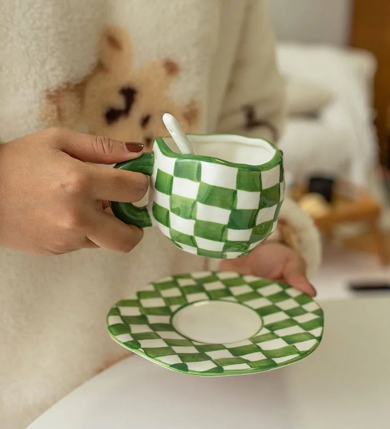 ins ceramic mug handmade irregular 10oz customised coffee cup and saucer afternoon tea ceramic cup retro stoneware mug