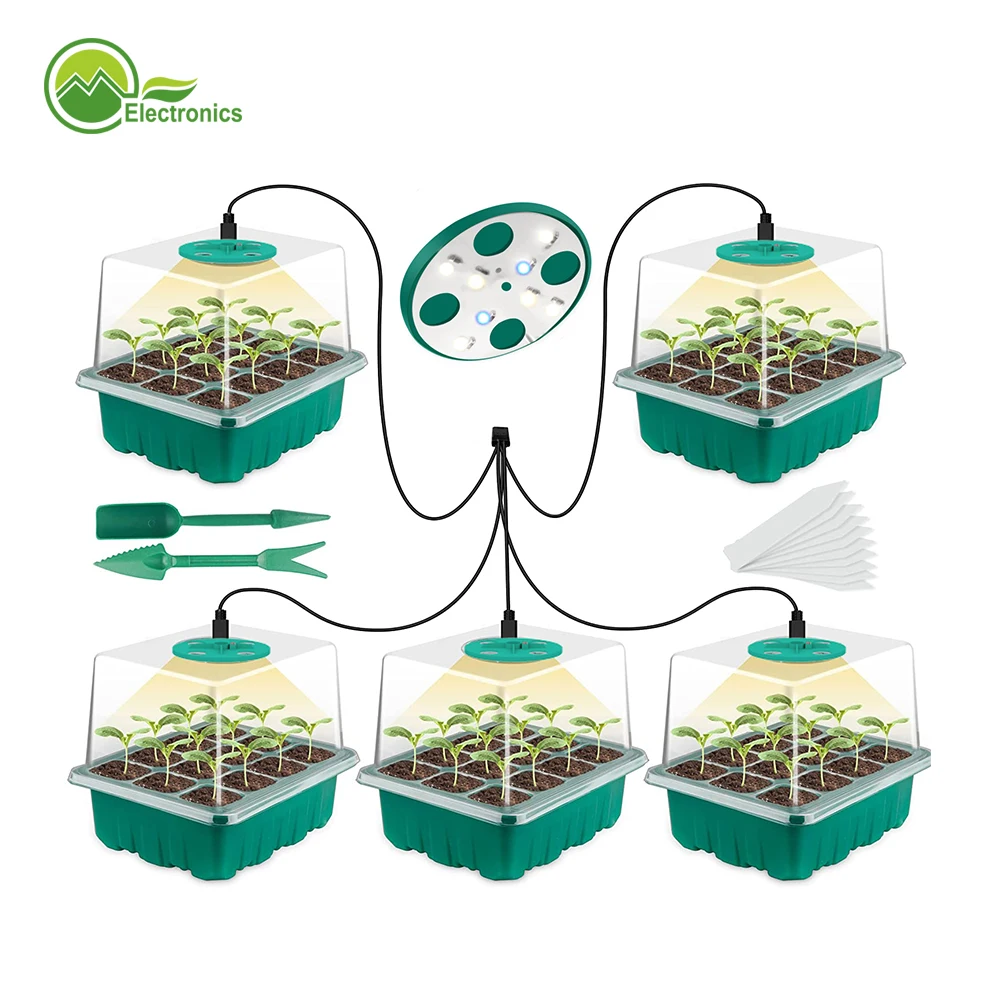 Hot Sell 8 LEDs Plastic Seed Germination Tray 12 Cells Seed Starter kit Seedling Tray