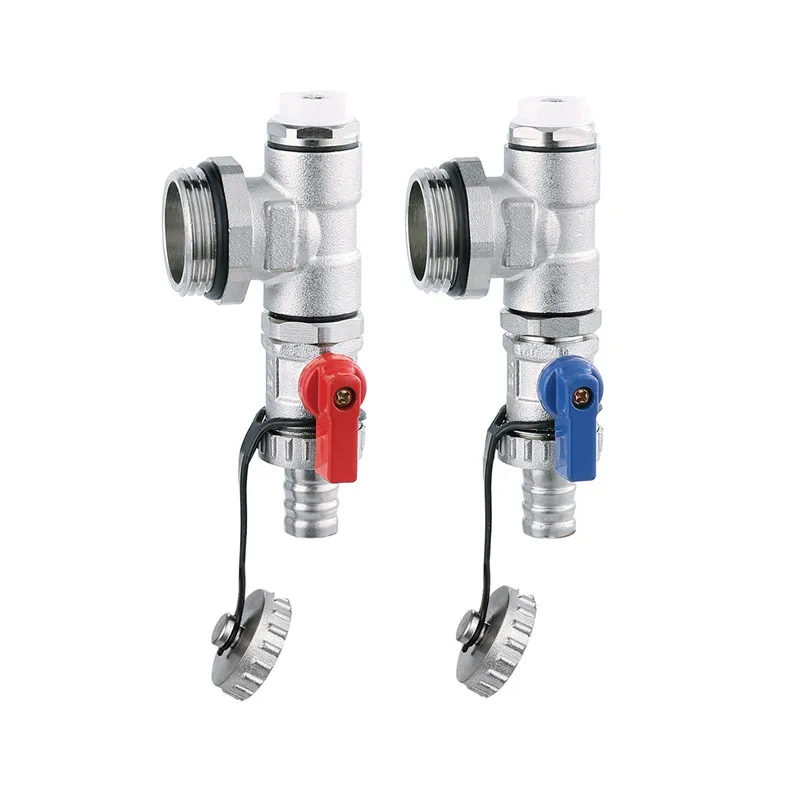 Floor Heating Manifold Fill And Drain Valve Pair with Auto Air Vent and Temperature Gauge