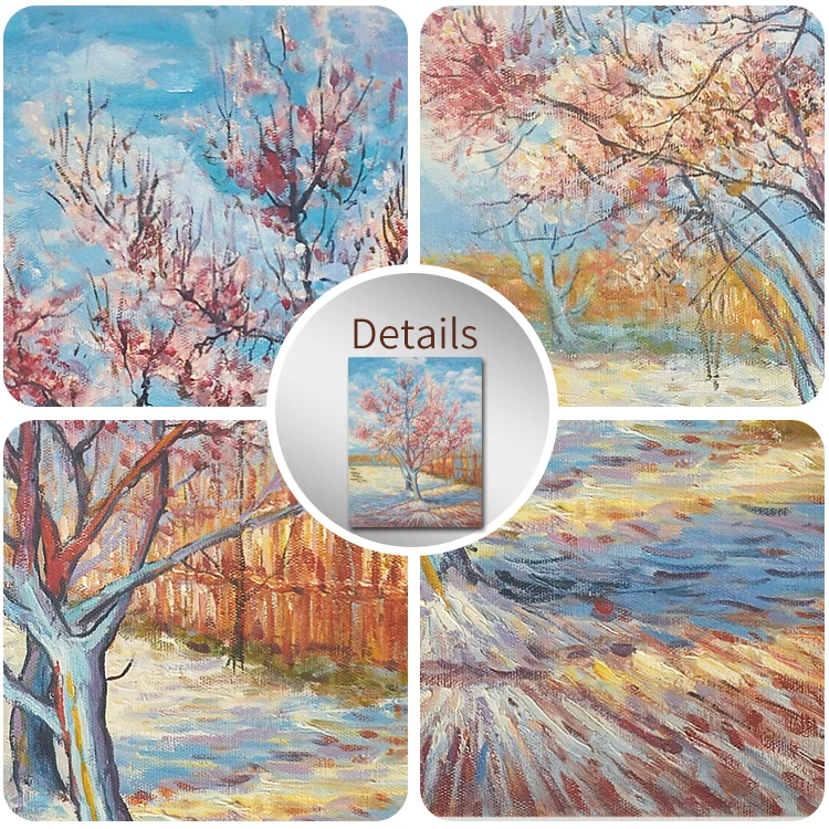 100% Hand Painted Museum Quality Cherry Blossom Reproduction Famous Art Oil Painting by Van Gogh