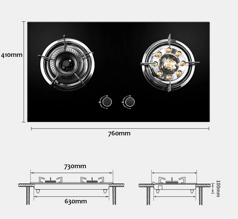 2 конфорки, панель из закаленного стекла, встроенная газовая плита
