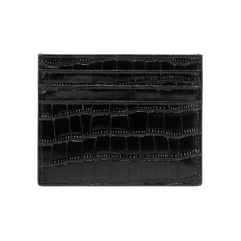 Personalized Logo Real Crocodile Leather RFID Blocking Slim Business Credit Card Holder for Gift