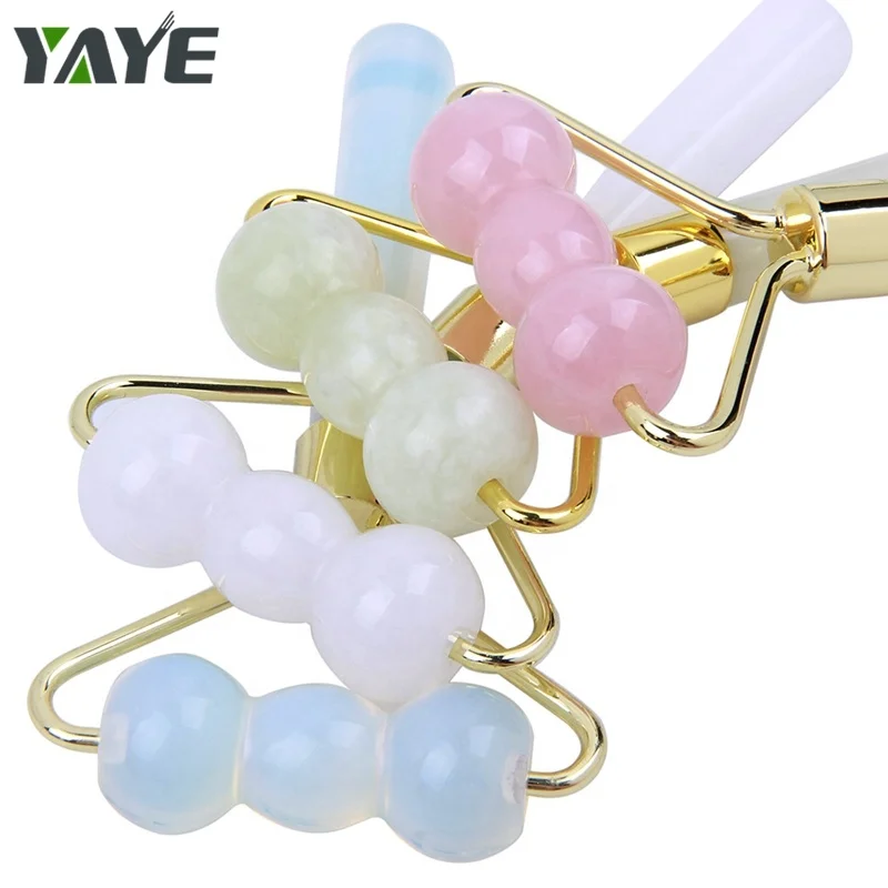 Handheld Massage Gourd head Roller Rose Quartz Facial Roller Single Jade Roller