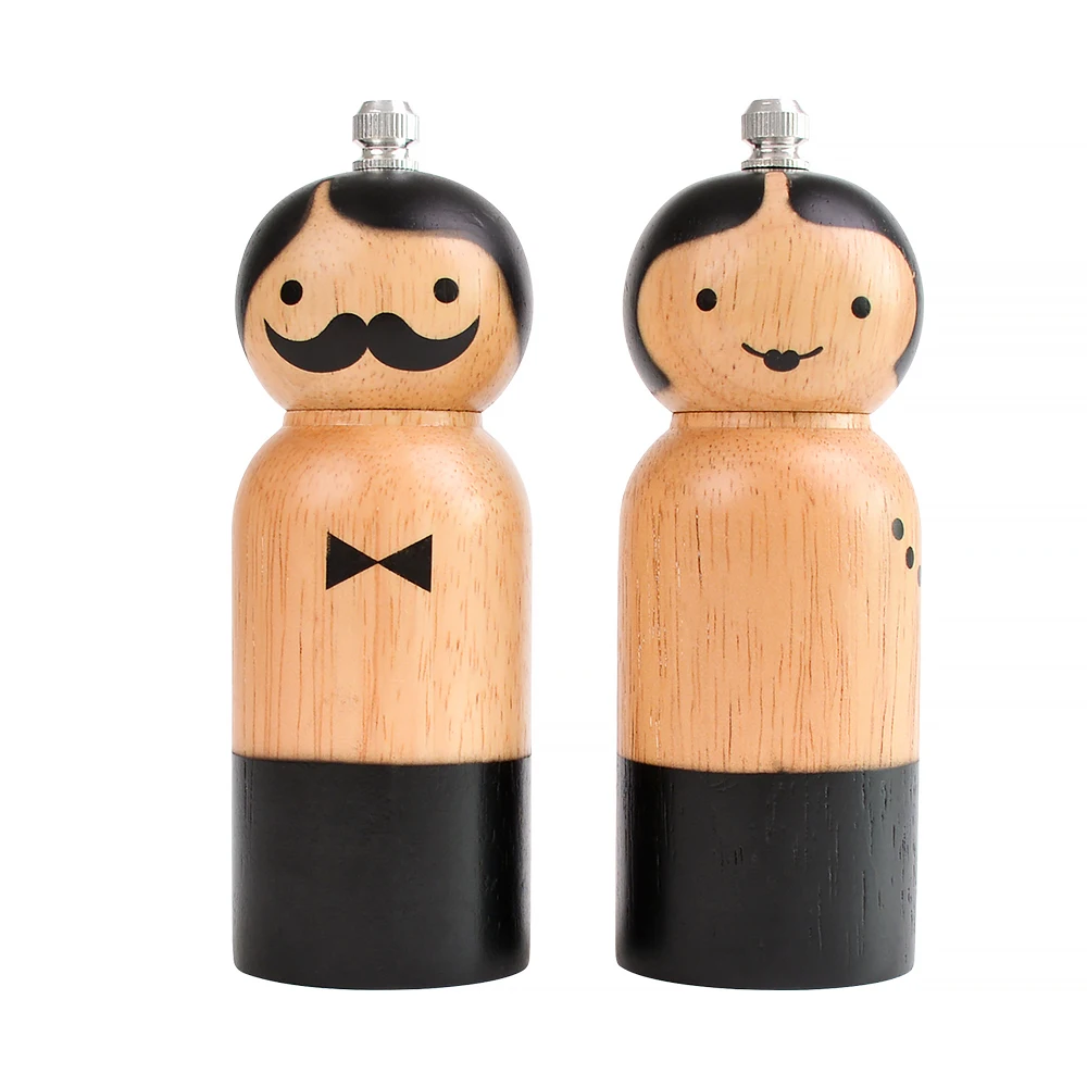 TAOTAOJU kitchen accessories custom solid wood pepper shaker set manual sea salt seasoning bottle rubber wood pepper grinder