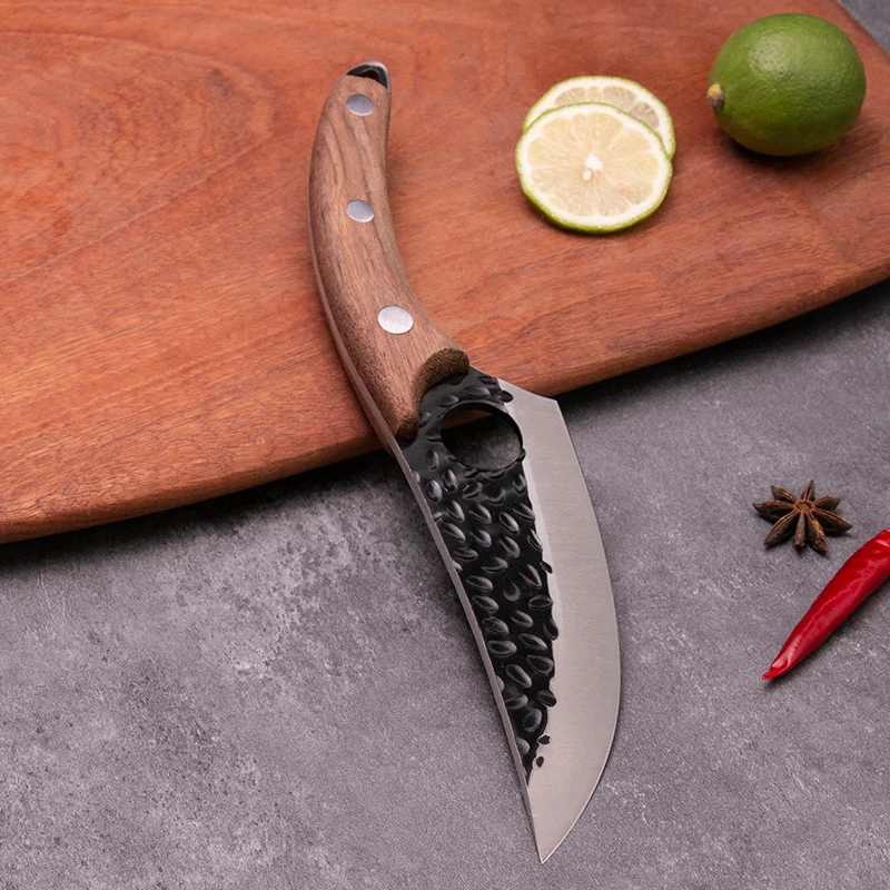 Rosewood Butcher Cleaver Black Metal Handle Fine Forged Stainless Steel Kitchen Tool Boning Meat Cutting Perfect Family Gift