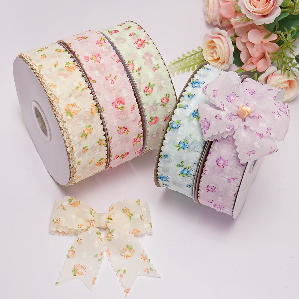 50yards 38mm Lace Dot Floral Organza Flowers Fancy Ribbon White DIY  Kids Hair Accessories Material Handmade Carfts Gift