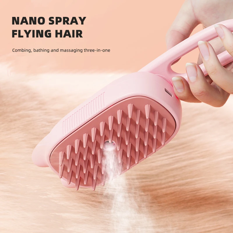 Dog Hair Cleaner with Handle Pet Grooming Brush for Cats Massage Long Handle 3 in 1 Electric USB Water Spray Cat Steam Brush