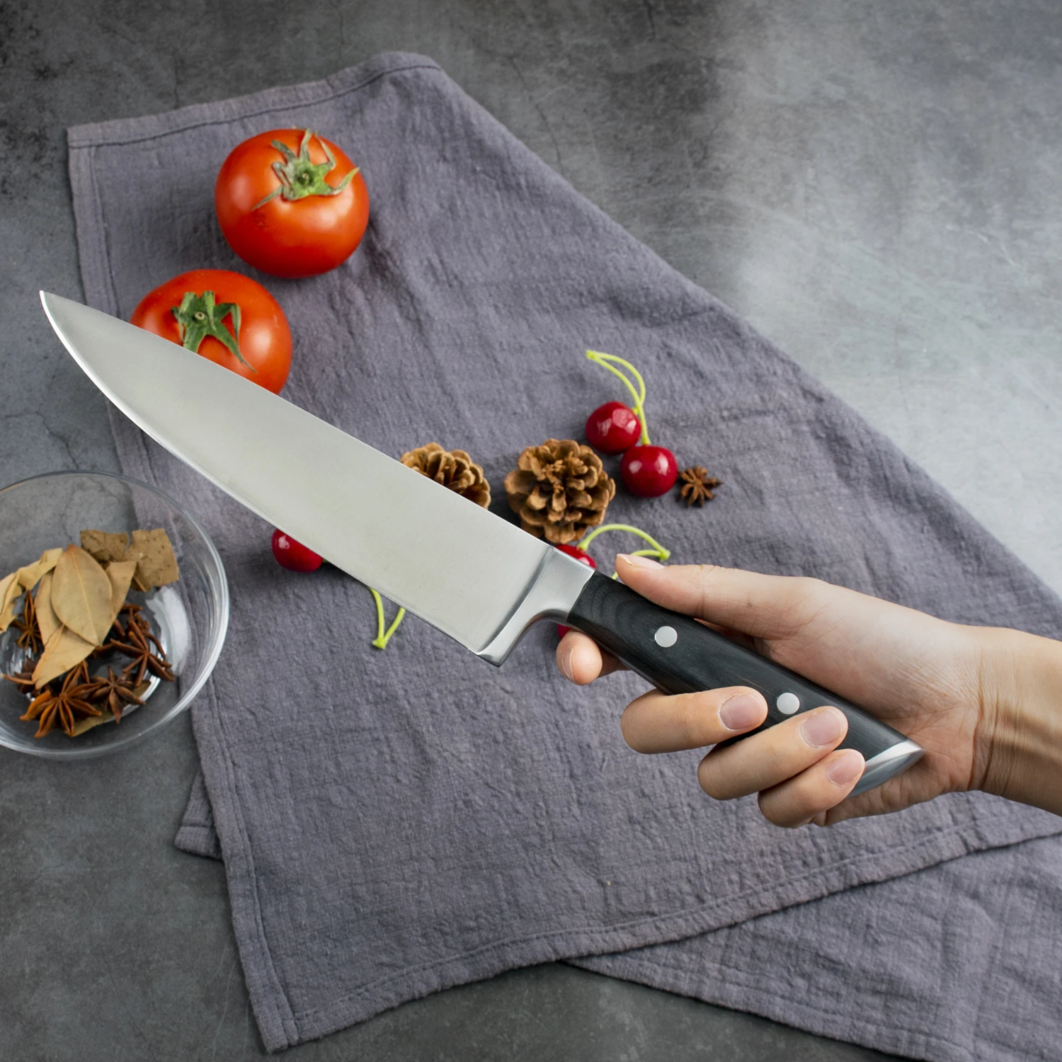 Premium Cooking Knife 8 Inch German High Carbon Stainless Steel Kitchen Knife With Pakka Wood Handle Chef Knife