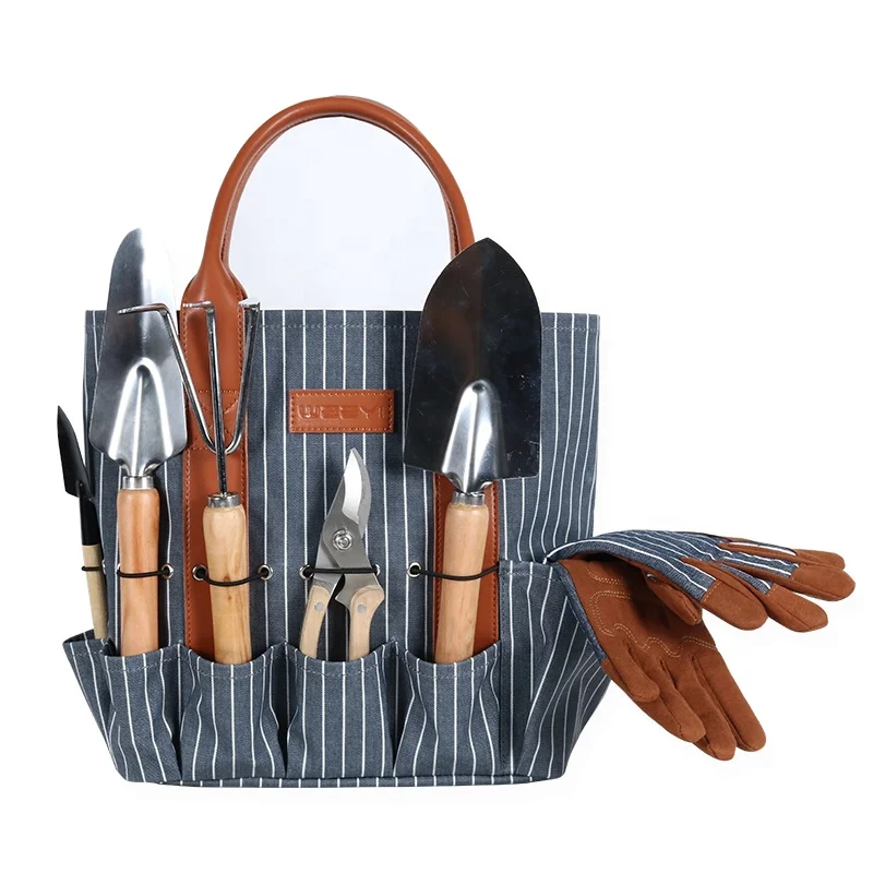 CHANGRONG Custom waterproof stripe Plants 6 Piece Gardening Tool Set with Carrying Tote