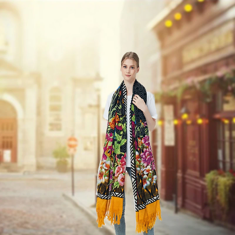 Colorful Woman Soft Wool Shawls Herringbone Weaving Custom Long Other Scarves & Shawls