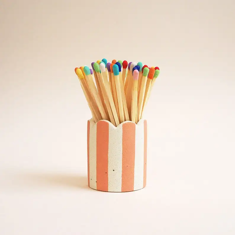 Rainbow minimal design ceramic match striker holder Small CYLINDER Concrete Matchstick Pot