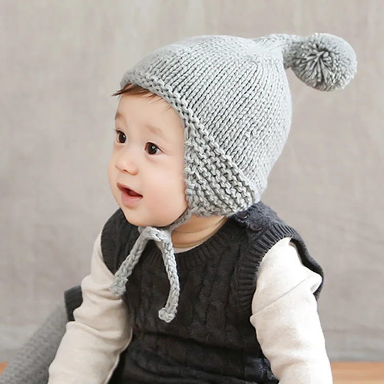 Wholesale Baby Boys Girls Beanie With Pompom Comfortable Custom Logo Winter Infant Cute Baby Hat Soft Rope