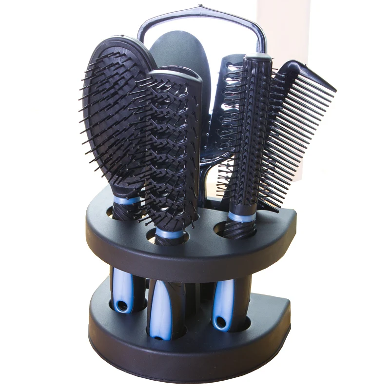 5PCS Pro Hair Brush Set - Velvet Touch Paddle Hair Brush, Detangle Comb, Mirror And Holder Stand Set