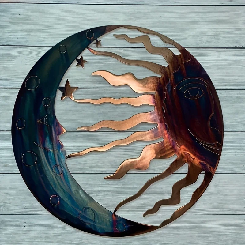 Sun and Moon Outdoor Metal Wall Art Decors 3D Stylish Garden Sculpture for Fence Porch Ornaments LANDSCAPE