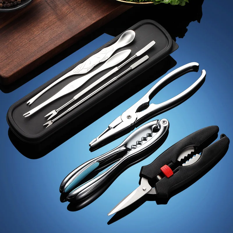 304 Stainless Steel New Crab Shape Die Cast Quick Shellfish Lobster Cracker Seafood Tools Clip Needle Fork Picks Pincer Nut Set