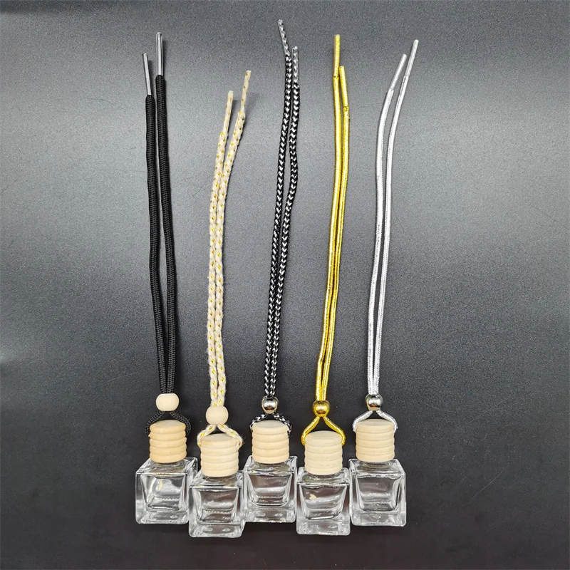 Hot Selling Square Car Perfume Bottle Essential Oil Pendant Diffuser Hanging Glass Bottle  Air Freshener  Fragrance Glass Jar