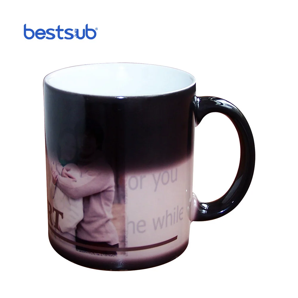 BestSub Wholesale Custom Personalized Black Ceramic Heat Sensitive Magic Color Changing Coffee Mugs for Sublimation B2CB