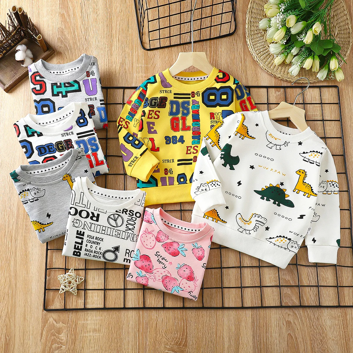 cartoon kids thicken cotton hoodies shirts children pajama print dinosaur animals suit shirts children sweater pajamas