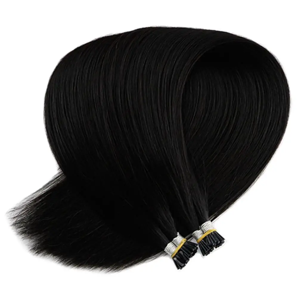 Neitsi I Tip Hair Extensions Kinky Straight  I Tip Double Drawn Stick T-tip Hair 1B# 20Inch