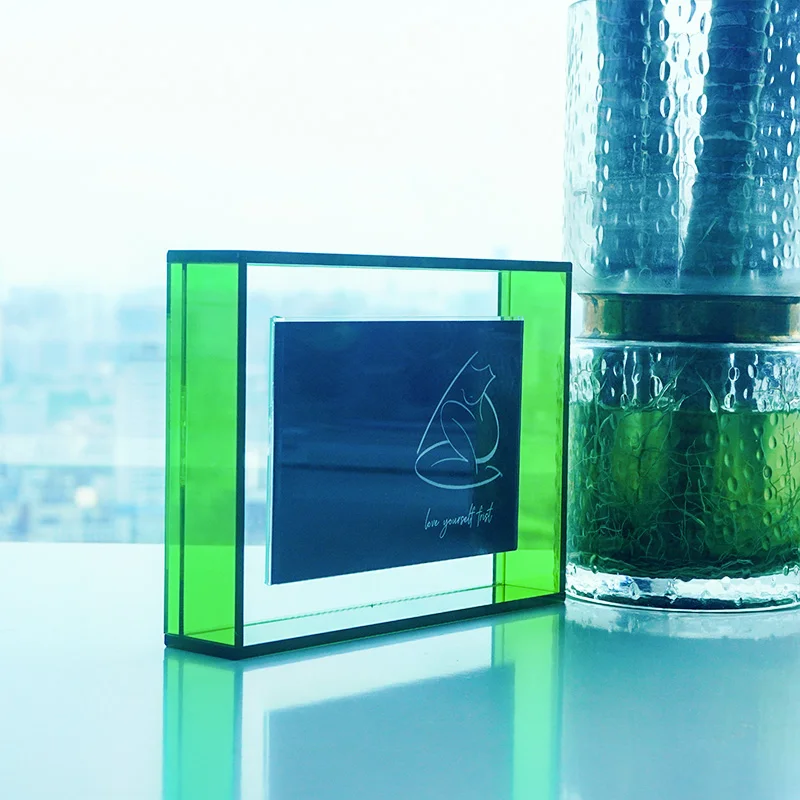 New design rectangle green transparent acrylic photo frame
