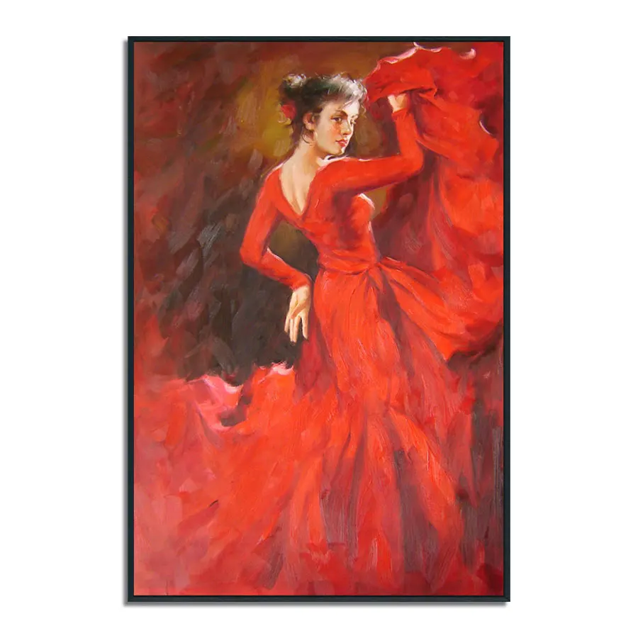 High Quality Hand-Painted 100% Dancing Women Oil Painting Canvas Passionate Spain Girl Reproduction Home Decor