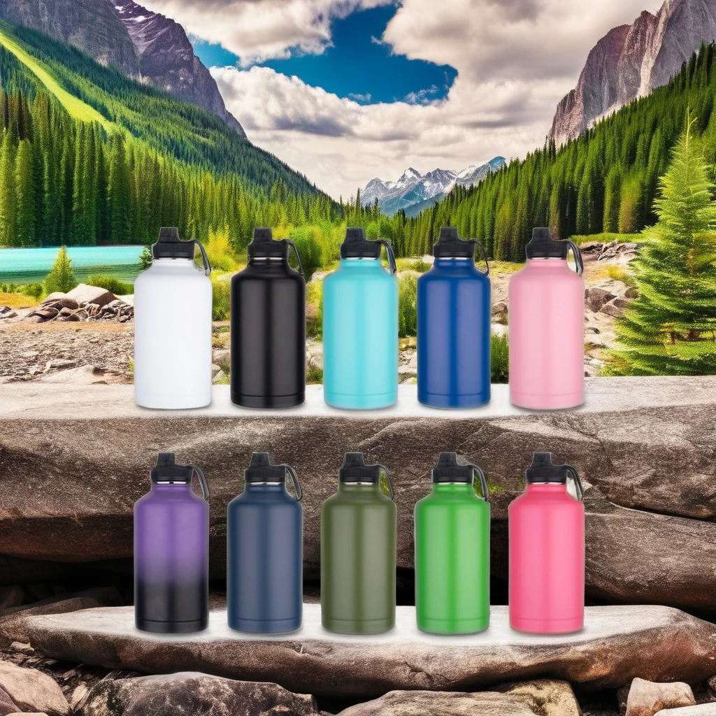 Stainless Steel Insulated Dog Bowls and 64oz Half Gallon Water Bottle Non-Slip Skid Metal for Travel Coffee Usage