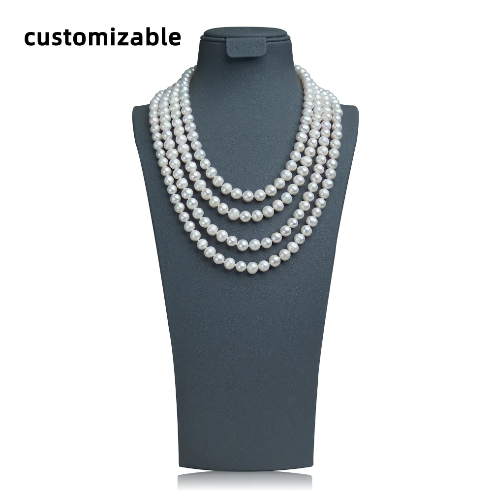 16 Inch Potato Shape Pearl Necklaces 7-8MM Copper Material Wholesale Natural Freshwater Pearl