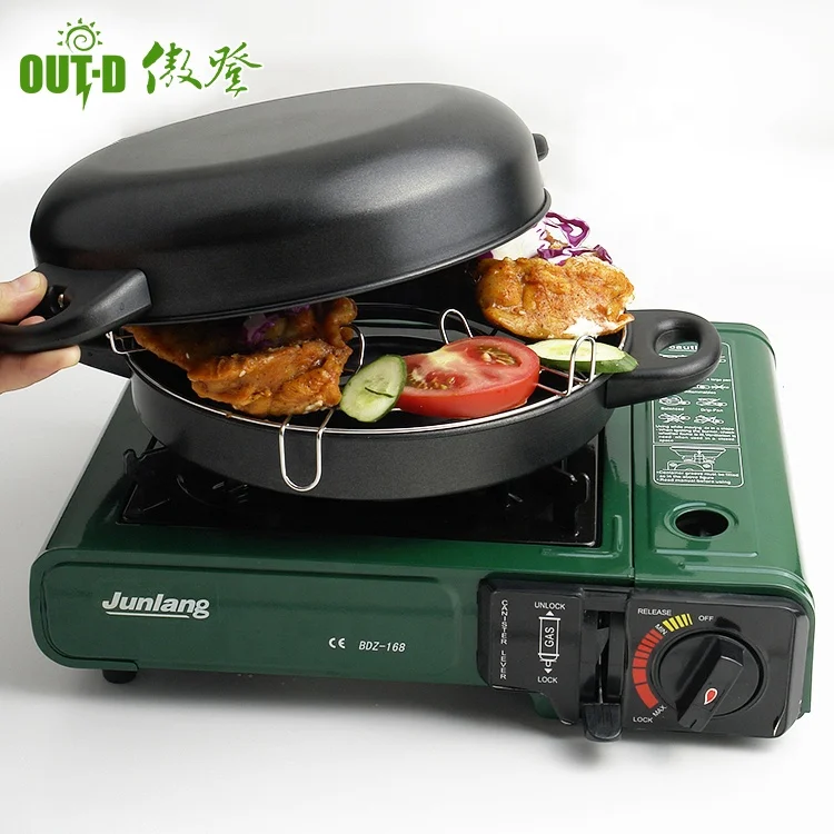 Camping gas stove use mini fry pan plate bbq grill manufacturer