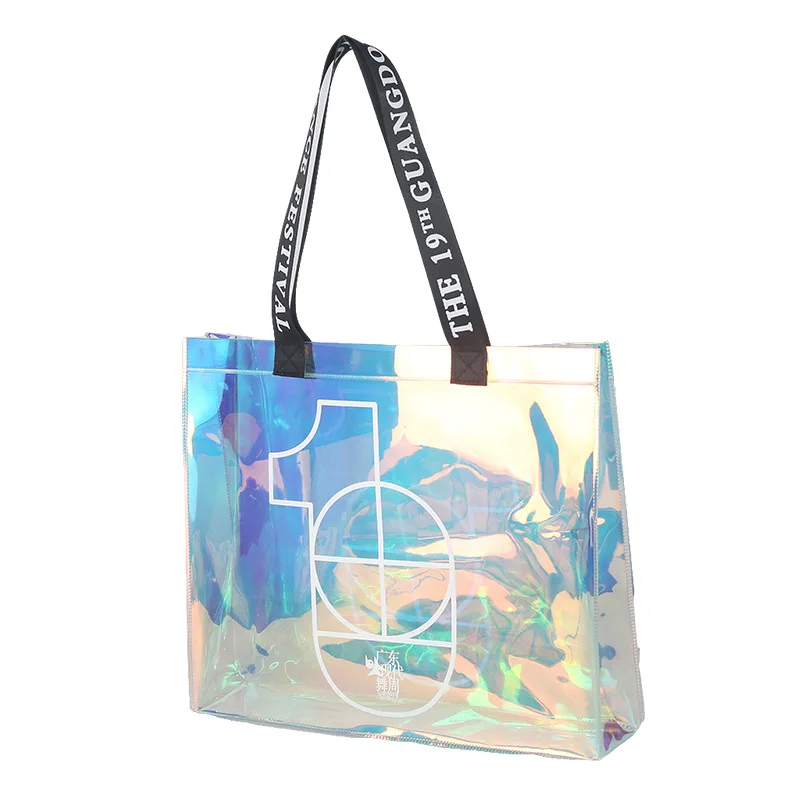 Custom daily needs product food packaging laser pvc cosmetic toiletry gift package with logo tote shopping  bags