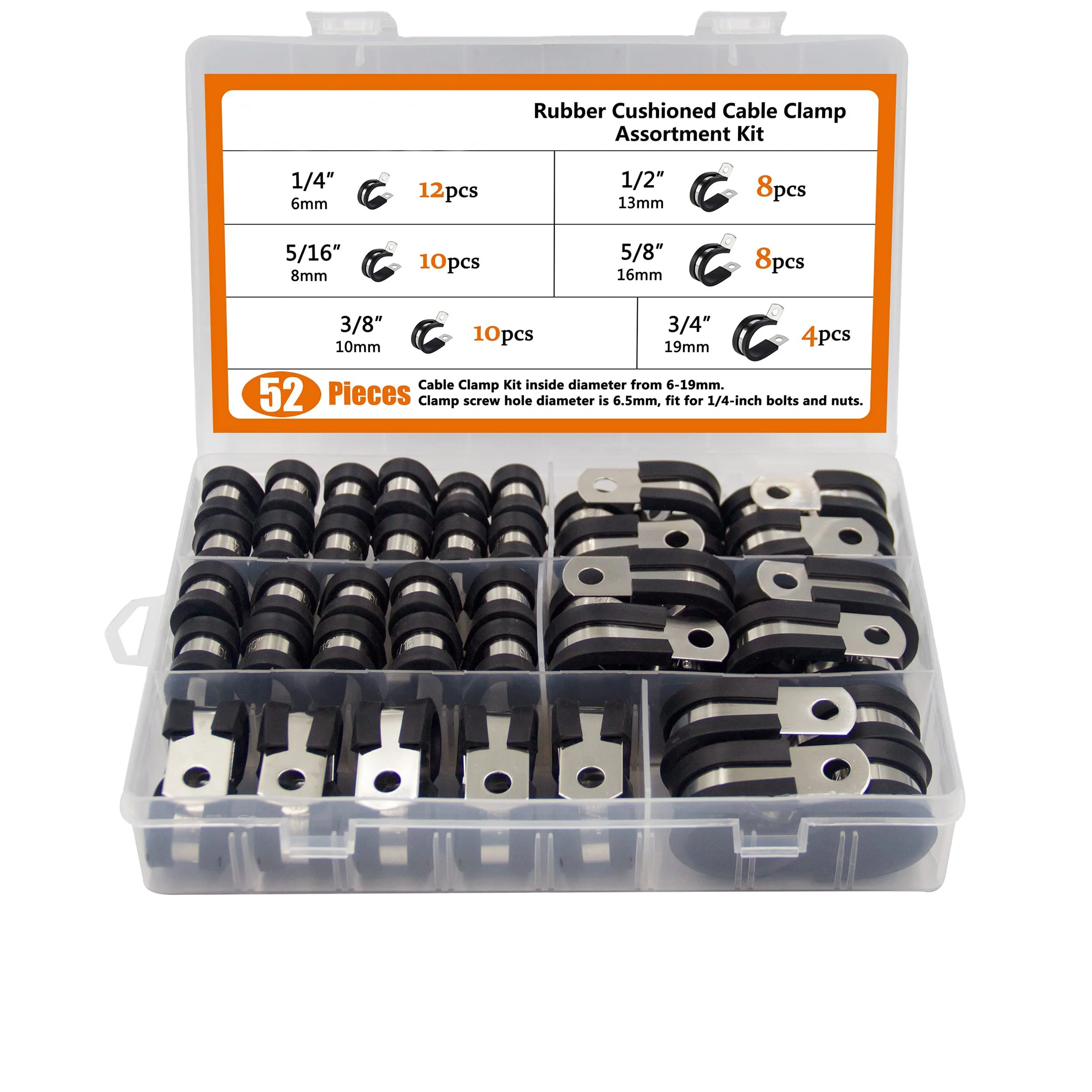 R type Stainless Steel Cable Clamp, Rubber Cushioned Insulated Clamp, Metal Clamp Tube Holder assortment hose clamp kit