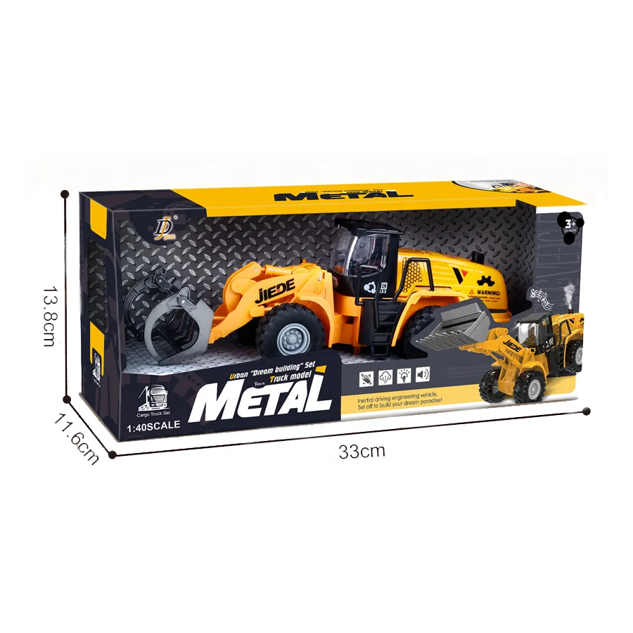 1:40 Alloy Engineer Cars Grab Kids Truck Friction Powered Heavy Wheeled Feller Buncher for Educational Toys