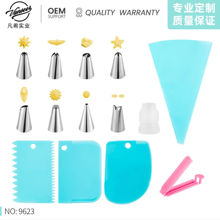 14-piece set baking tools set supplies cake decorating baking pastry tools with stainless steel slotted nozzle