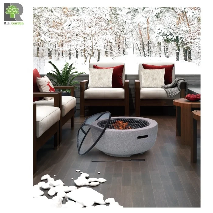 Wooden Burner Round Shape Concrete  Charcoal  Fire Pit