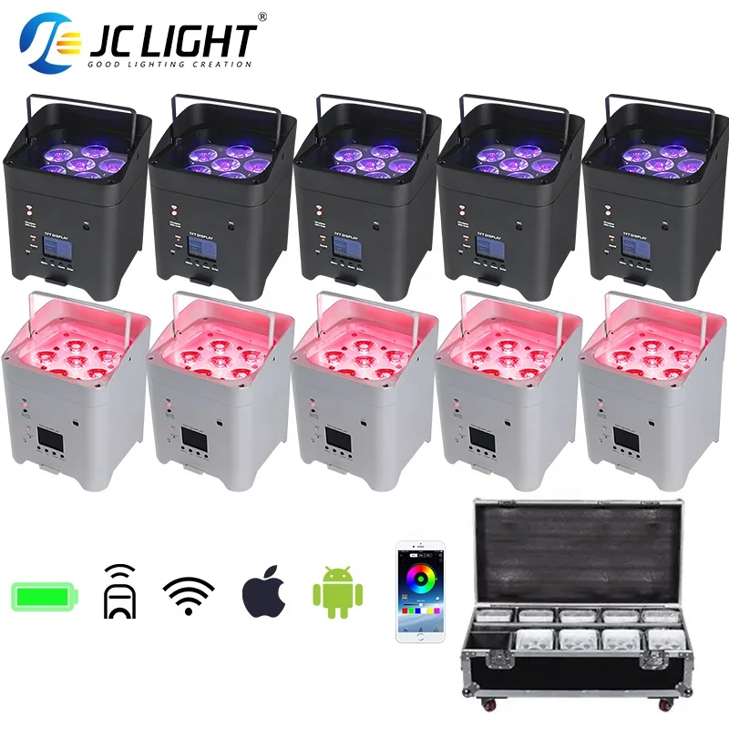 JCLIGHT 6x18w Battery Led Par Powered Uplights Dmx Control Wedding Stage 6in1 Uplight Wireless Par Light