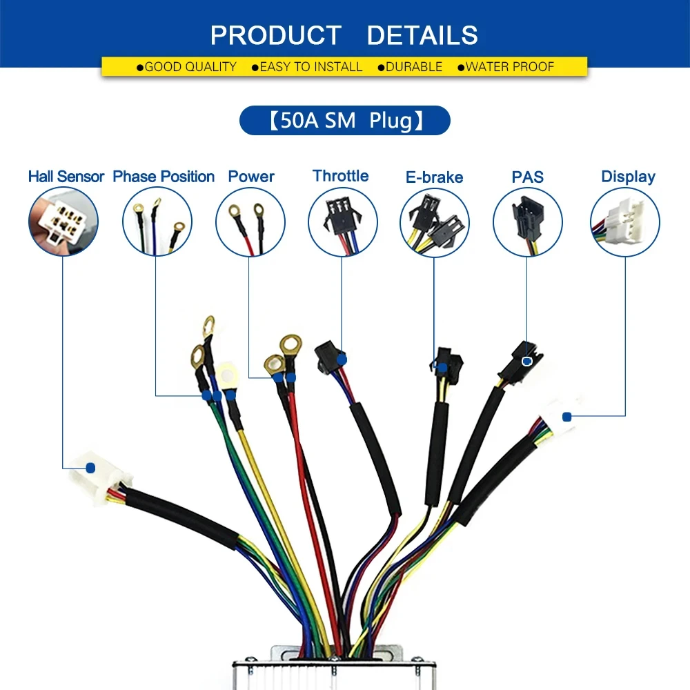 Electric Bike Controller SM Connector Brushless Ebike KT Controller 24V/36V/48V 250W-1500W with lcd3 lcd5 lcd8h for Ebike Parts
