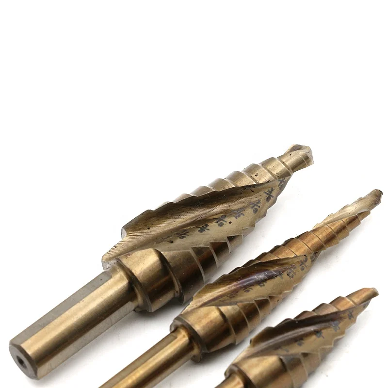 4241 3pcs HSS Titanium Coated 4-12 4-20 4-32 best step drill bit set for Wood Metal Drilling Holes