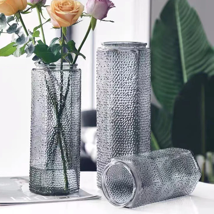 Cheap Price Six-edged Glass Vase Full of Stars Wholesale Straight Decorative Vase