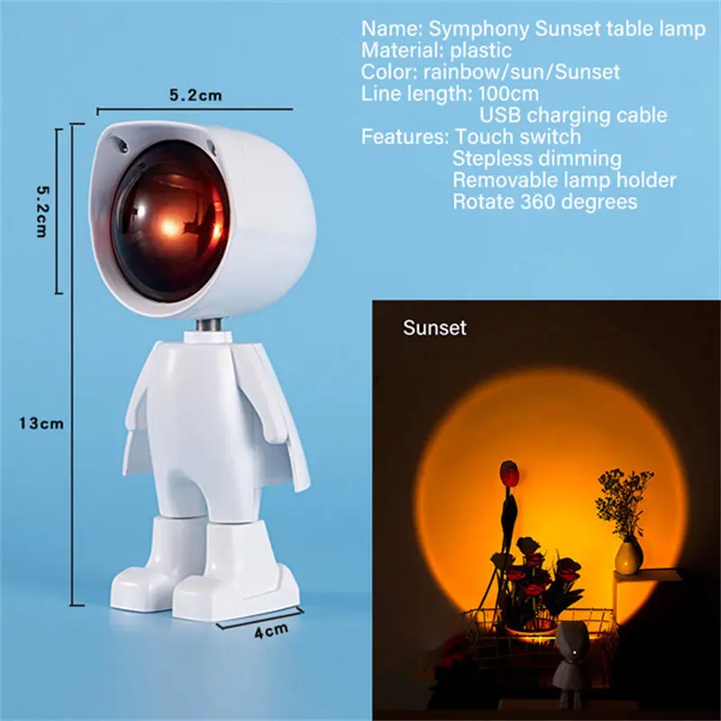 Touch switch night light to take photos atmosphere infinite dimming sunset light projector robot rainbow sunset light