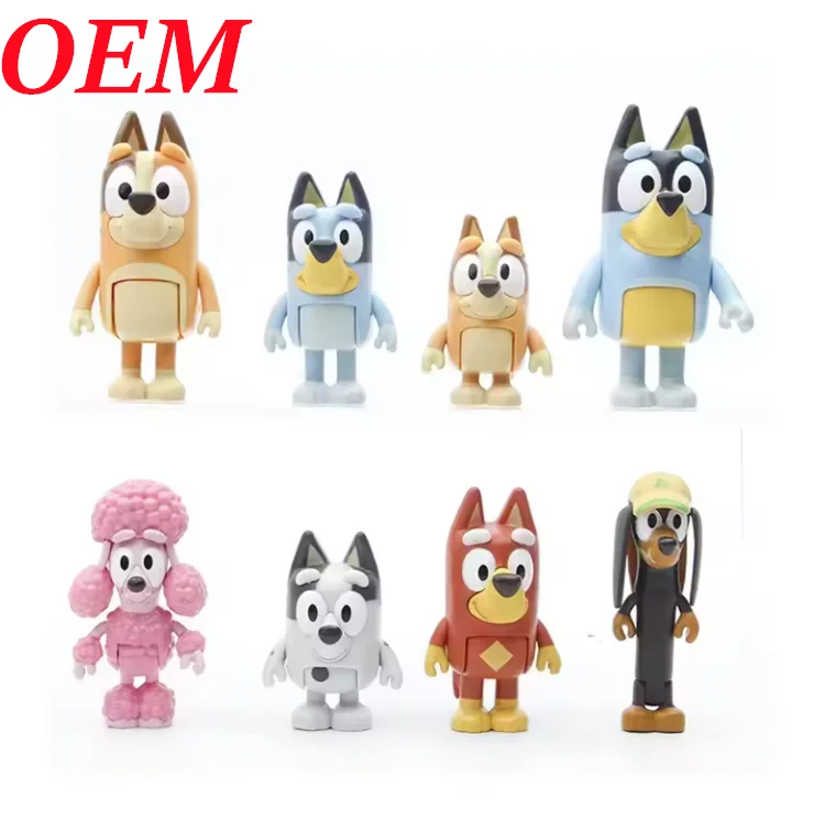 Custom High Quality Small Dog Bingo Movable Joints Model 8-Piece Plastic Family Dog Toy Figurine Set