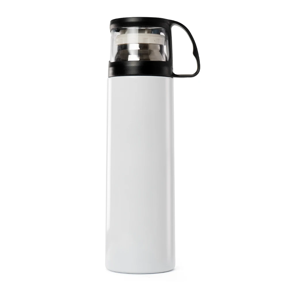Sublimation Blank 17oz 500ml Metal Stainless Steel Vacuum Flask Skinny Tumblers Water Bottle With Transparent Lid Black