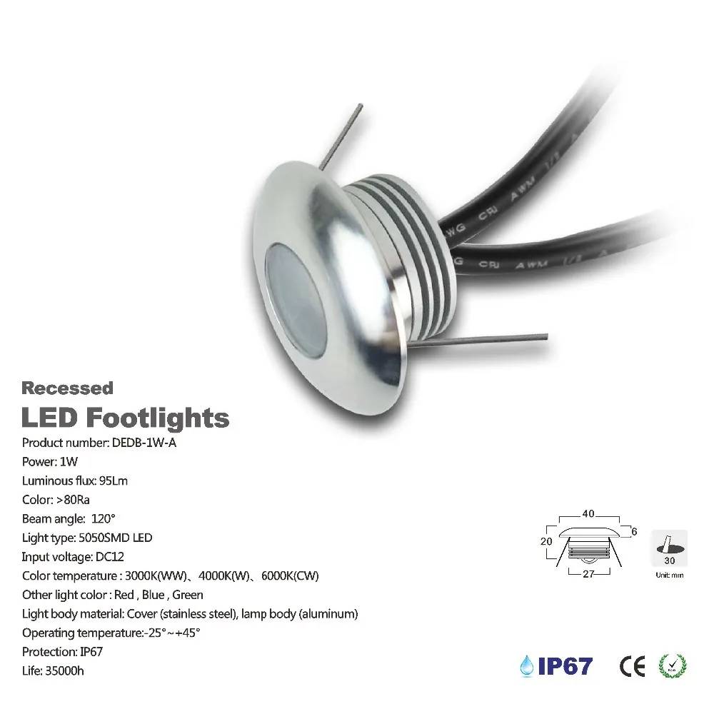 1W Outdoor LED Lamps Foot Ground Lights Waterproof IP67 Stair Light Fixture Garden Embedded Corner Spotlighting DC12V