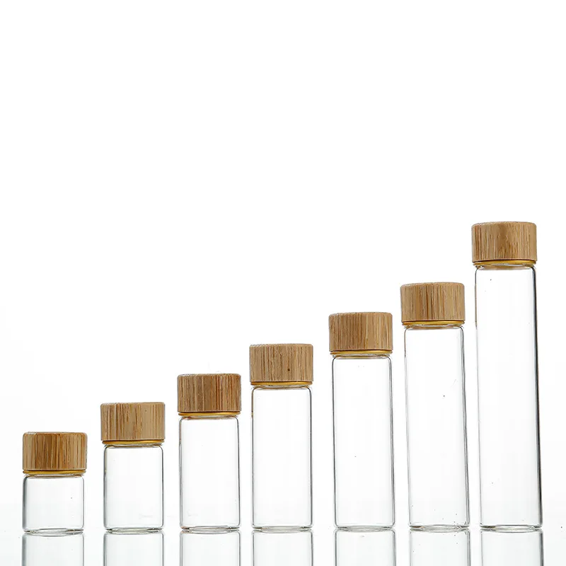 Customize Tall Small DIY Cosmetic Bath Salt Tube Glass Bottle with Bamboo Lids