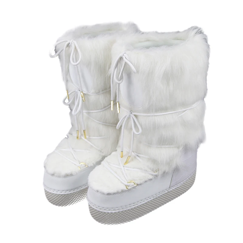 Warm Fantastic Durable White Shearling Fur Snow Boots Space Boots