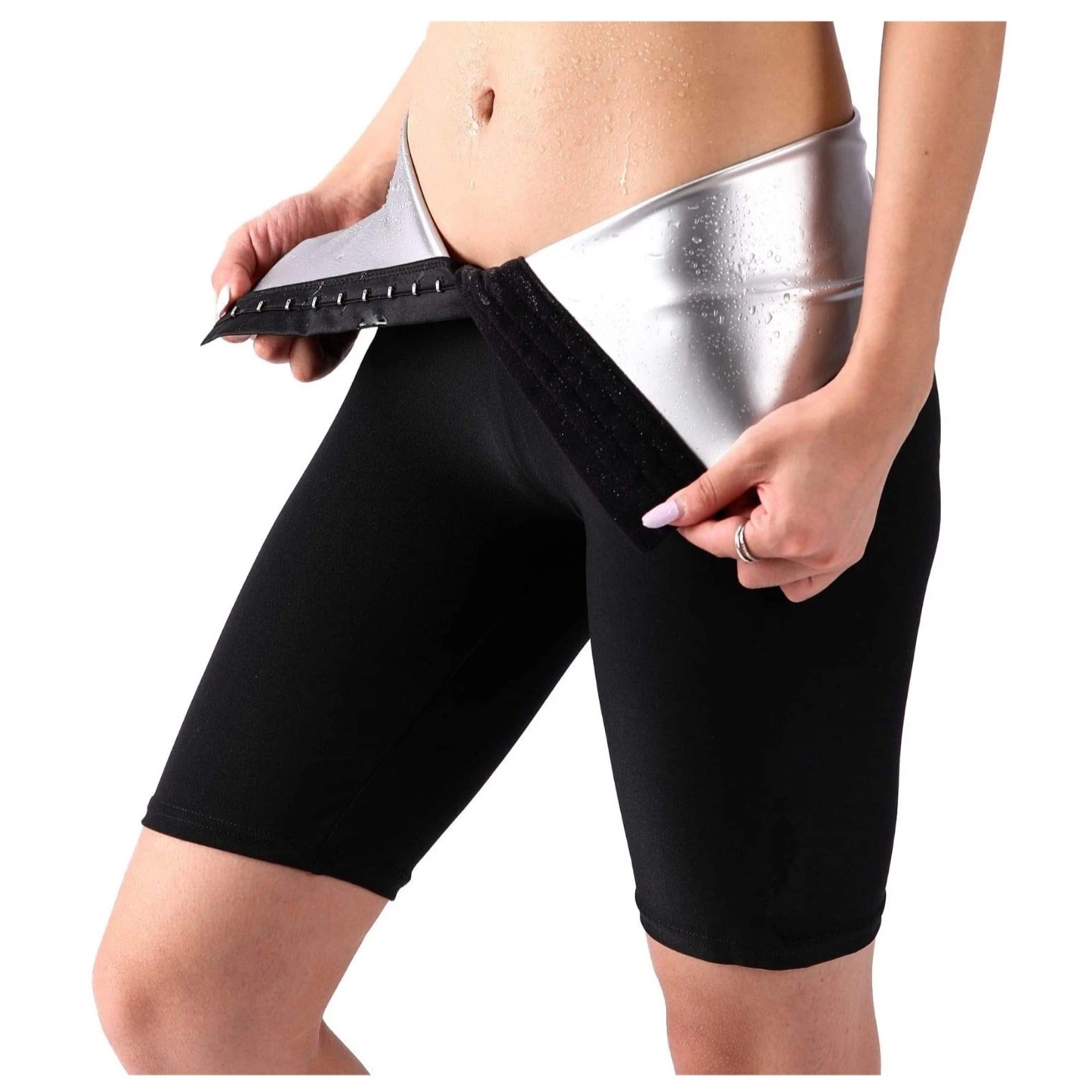 High Waisted Shorts Above Knee Vinyl Thermo Pants Mid Thigh Workout Suit Waist Trainer Body Shaper Sauna Sweat Shapewear