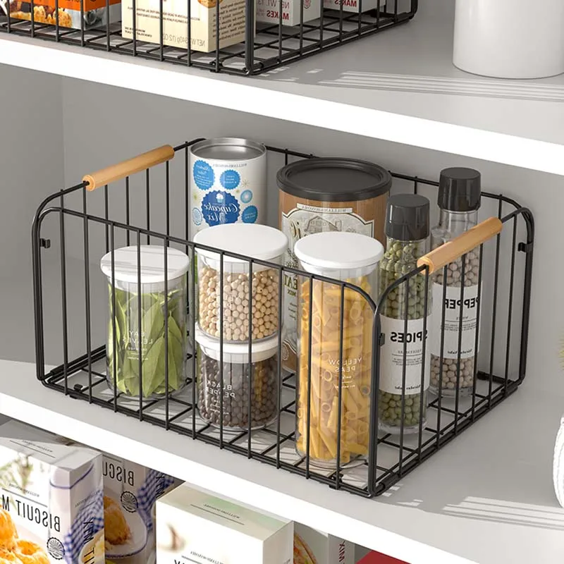 WIREKING Kitchen storage basket countertop cabinet storage basket metal wire storage basket with handle
