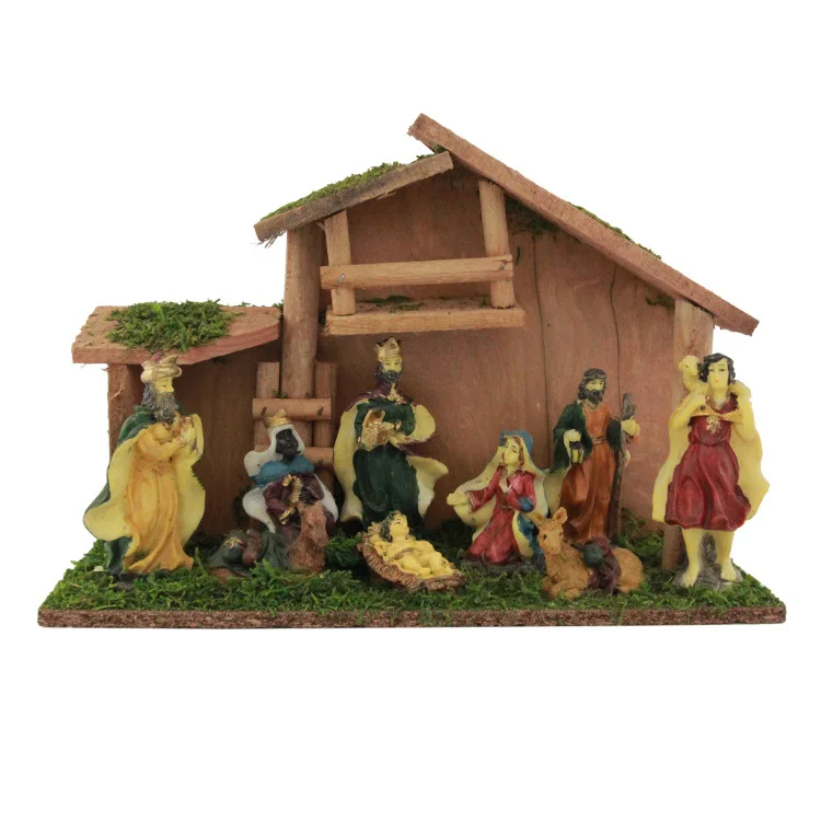 35cm Christmas Nativity Scene Manger Crib Jesus Born Figures Catholic Horse Trough Group Catholic Easter Christ Decoration
