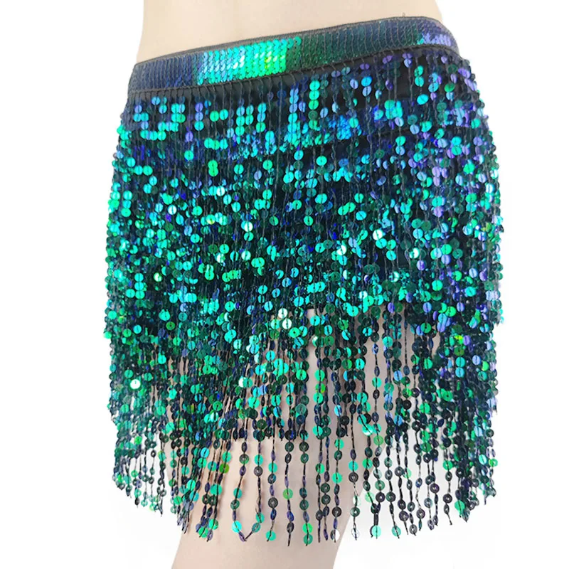 Yifusha Bohemia Sexy Sparkly Sequin Belly Dance Skirt Costume Tassel Hip Scarf Skirts Wrap for Performance Christmas Carnival