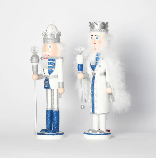 38CM blue and silver cloak plush wooden decorations Christmas atmosphere ornaments King and Queen Nutcracker