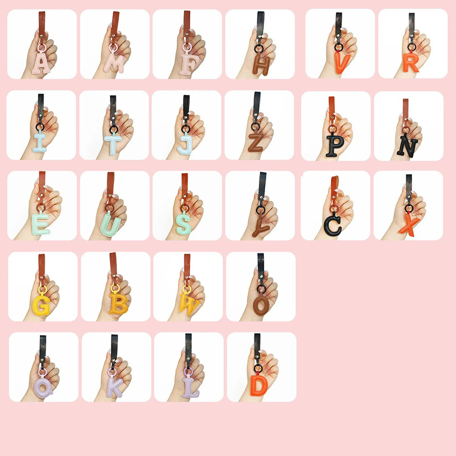 Wholesale Custom Leather Letter keychain A-Z Alphabet Initial Keychain Sets PU Leather Keychain With Leather Strap